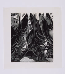 Ian Macnab Drying sails print woodcut