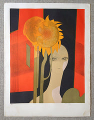 Andre Minaux print Woman with Sunflower 1970