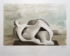 henry moore reclining figure against sea and rocks